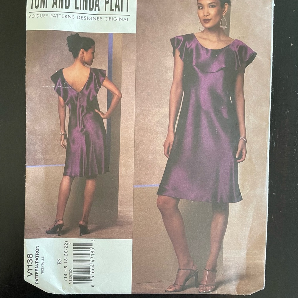 Vogue Tom Linda Platt Designer Original Dress Sewing Pattern Size 14 16 18 20 23
